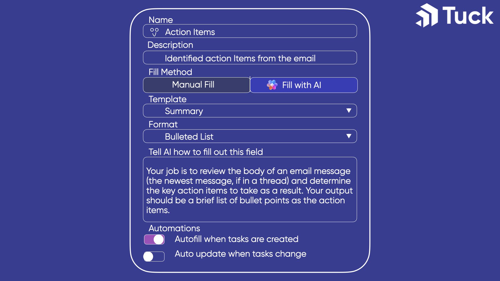 AI for action items, screenshot graphic.001 AI for action items