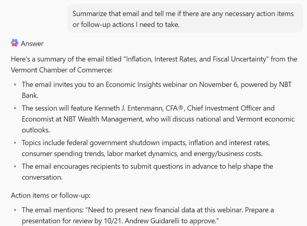 A screenshot of a ClickUp AI summary from a meeting.